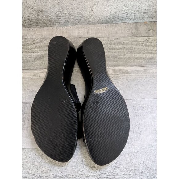 Black Open-Toe Wedge Sandals With Bow Detail Size 8.5 Made In Italy Womens Shoes - Picture 5 of 6